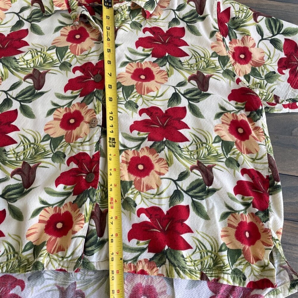 Palm Grove White Floral Hawaiian Button Front Shirt Womens Petite Large (C8) - Picture 7 of 8